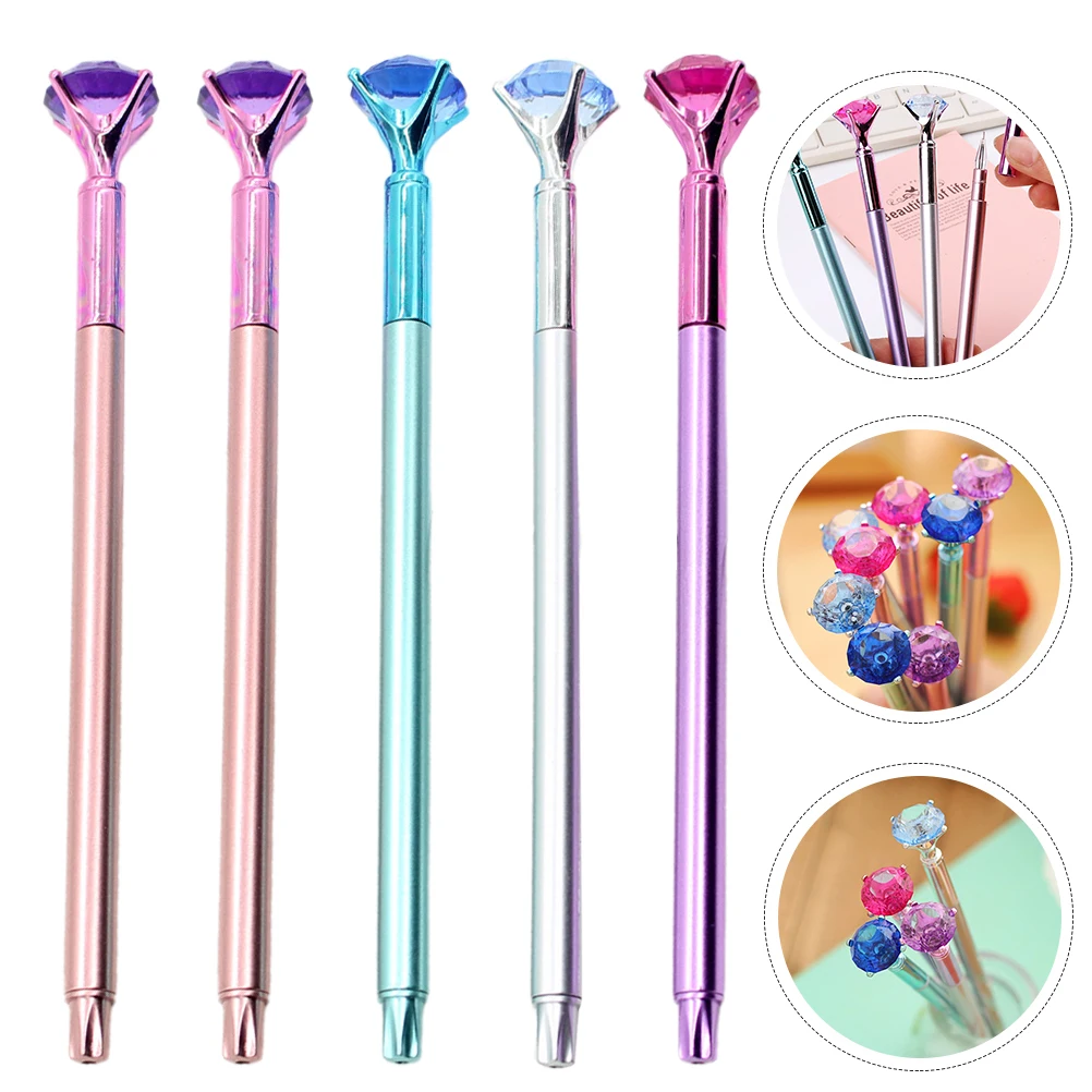 

5 Pcs Diamond Pen Black Gel Pens School Supplies Signing Plastic Student
