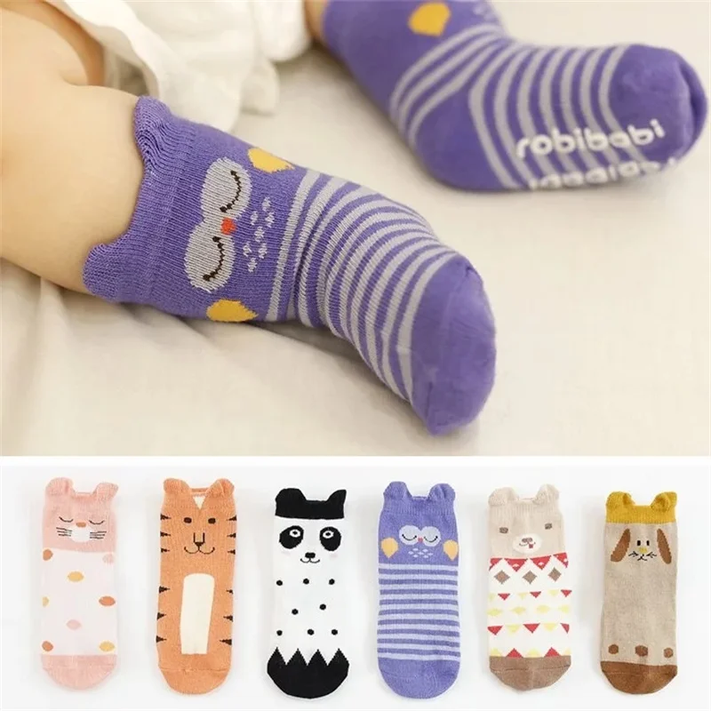 Cartoon Baby Socks For Girls Boys Cotton Kids Boys Girls Socks Cute Print Toddler Children\'s Socks Anti Slip Age For 0-3Years