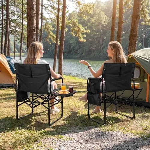 2Pack Director Chairs for Outdoor, Folding Camping Chair, Compact Directors Chair Side Table and Side Bag, Heavy Duty