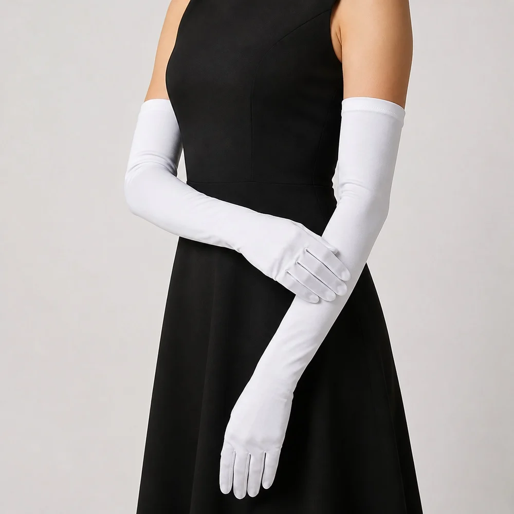 Womens Stretch Long Opera Gloves Black White Red Matching Pair Halloween Costume formal evening stage performance party cosplay