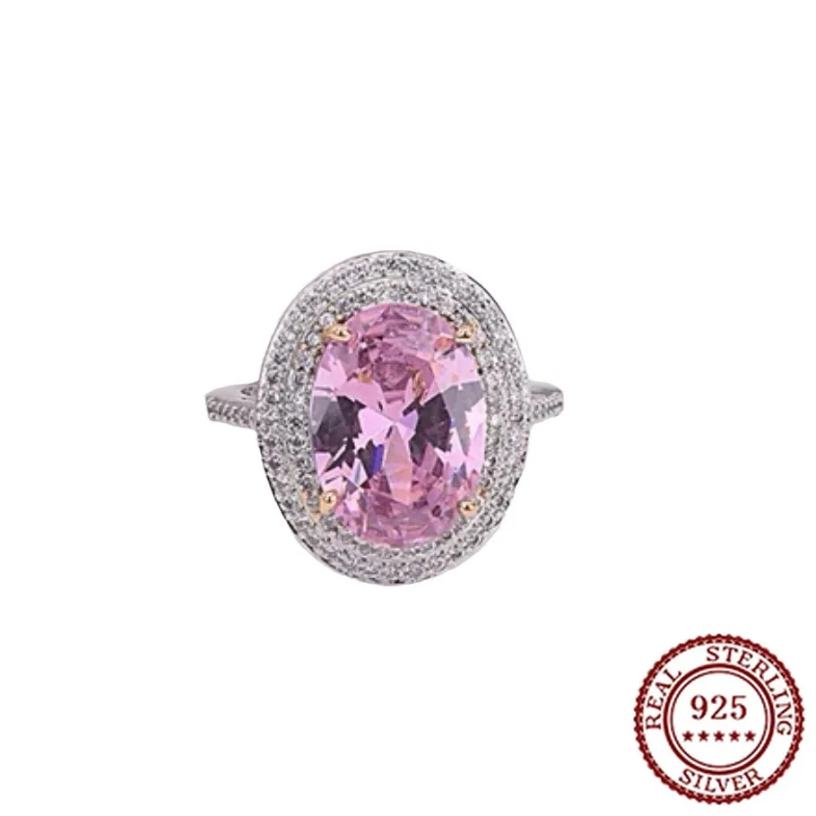 

2025 New Trend 925 Sterling Silver Classic Temperament, Grand Fashion, Classic Women's Egg Shaped Pink Stone Ring