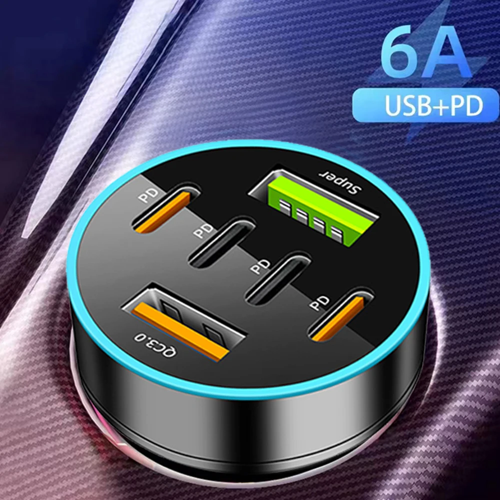 Caricabatteria da Auto 250W 8/6 porte ricarica rapida PD QC3.0 USB tipo C adattatore per caricabatterie per telefono automatico in Auto per iPhone