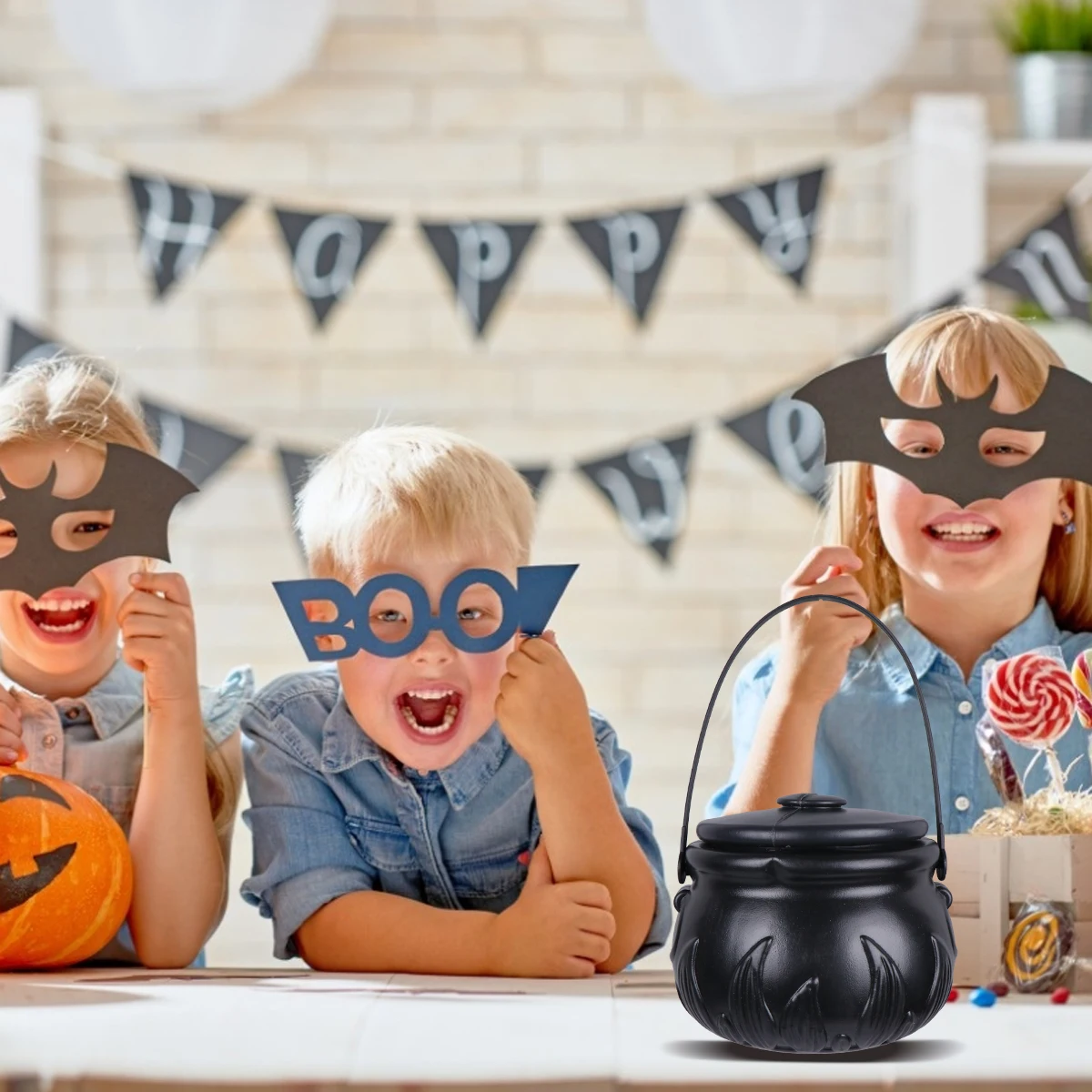 

6 Pcs Hand Bucket Set Witch Halloween Decorative Candy Pail Mini Ghost Black Child