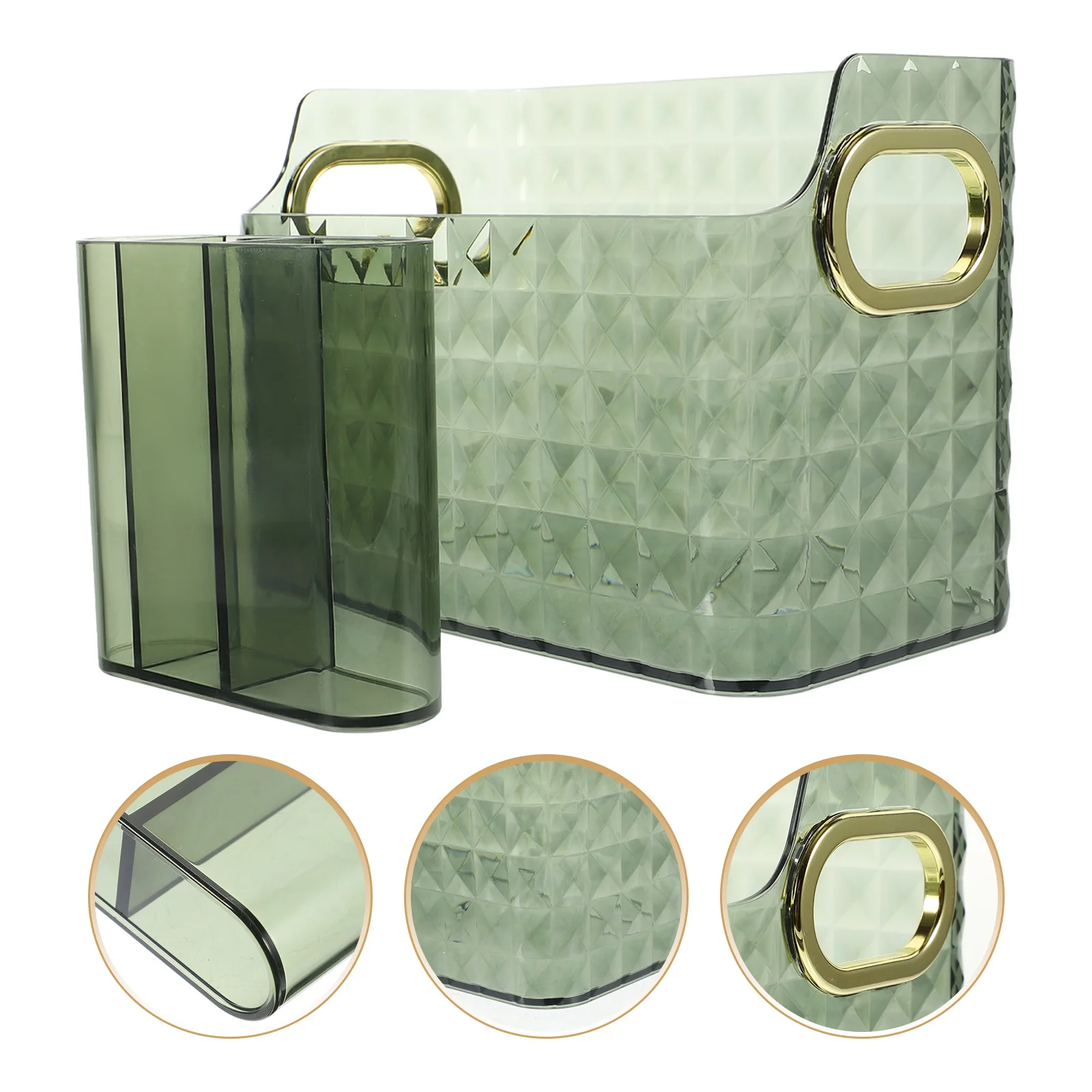 

Practical Desktop Makeup Organizer Diamond Texture Large Tool Holder Multifunctional Makeup Brush Storage Box