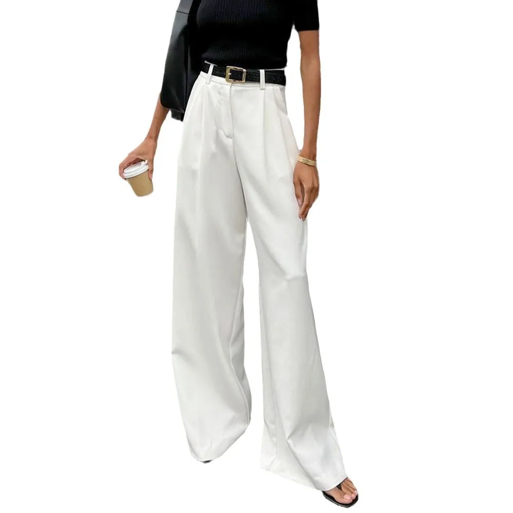 Pure White Women's Long Pants 2025 Summer New High-waisted Wide-leg Trousers Stylish Commuting Versatile Casual Long Pants