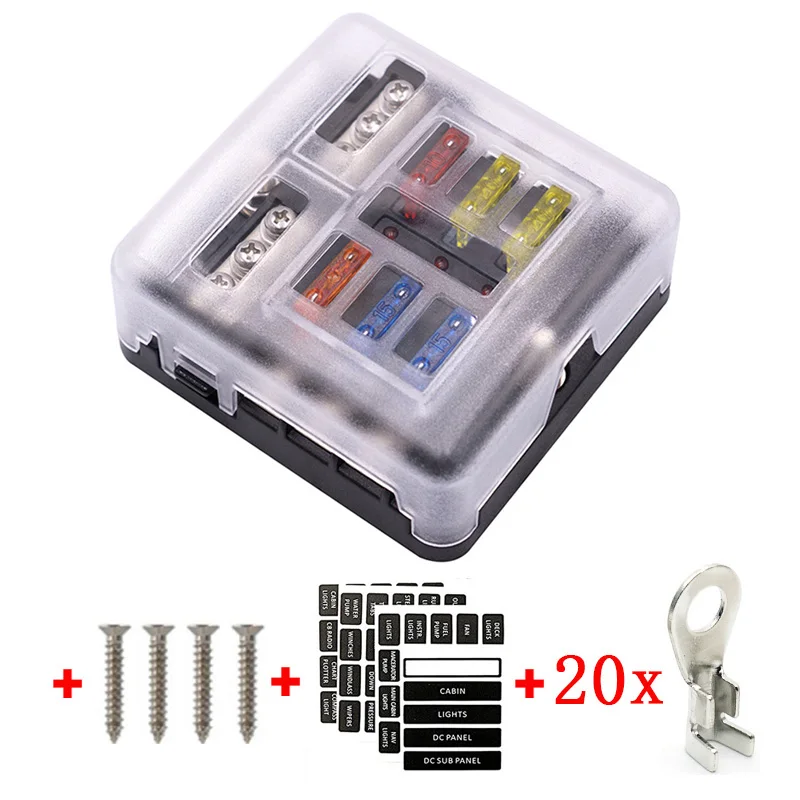 Auto Car 12 Way 6 Way Blade Fused Block Universal Marine Track Fuse Holder Box Connector Switch With Indicator Light 12V 24V 32V