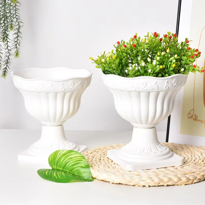 Nuevo Macetero Grande para Exteriores, Maceta con Forma de Columna Romana, Macetas para Plantar en el Balcón, Decoración para el Hogar, Macetero de Plástico Blanco para el Porche