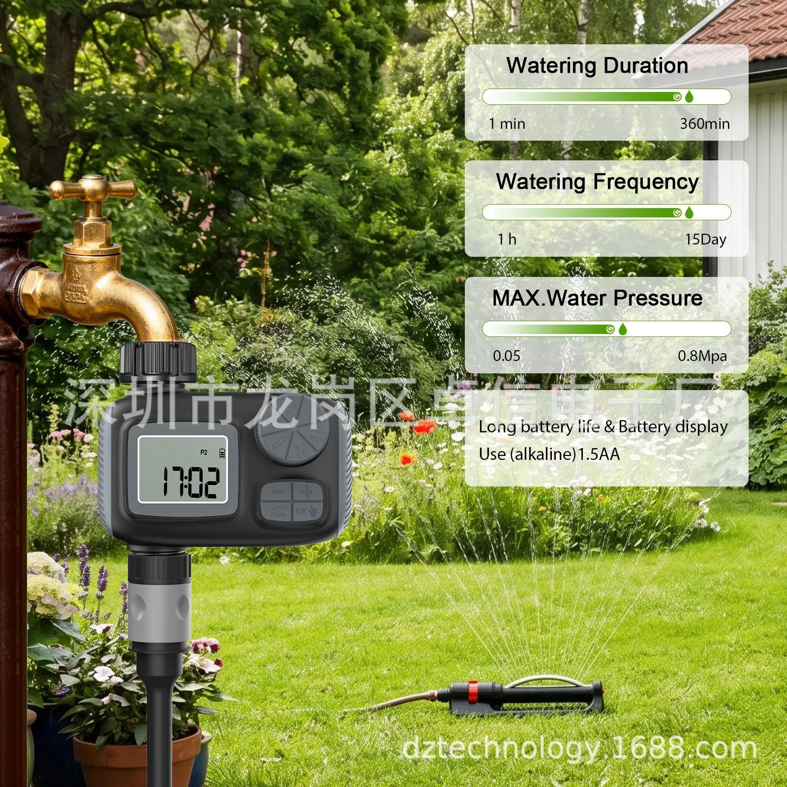 Smart Garden Irrigation Timer, Automatic Water‑valve Controller for Backyard & Landscape Plant Watering Management