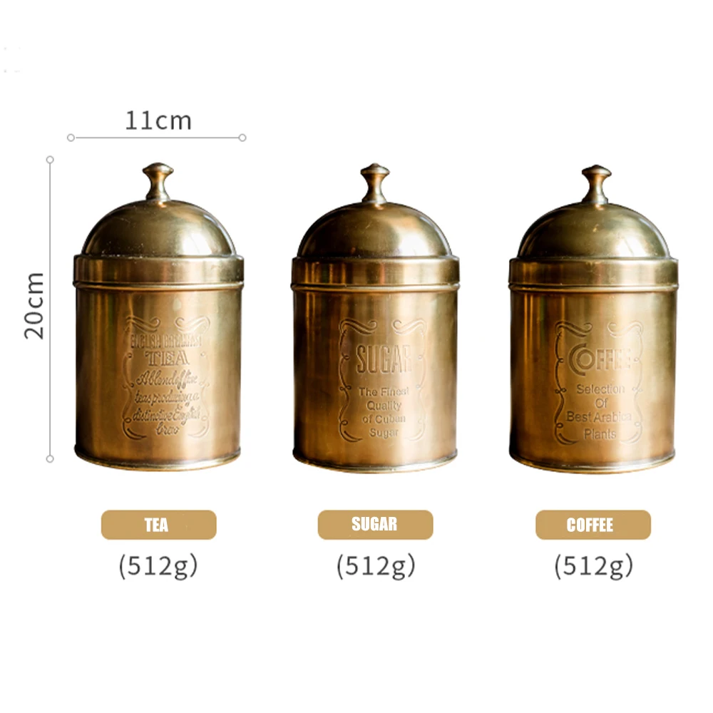 

Retro NostalgicBrass Kitchen Storage Tank Coffee Sugar Container Kitchen Storage Tank Solid Brass With Lid Copper Style Solid