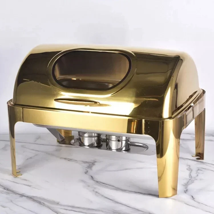 Rectangular 9 Litre Golden Chafing Dish with Glass Window