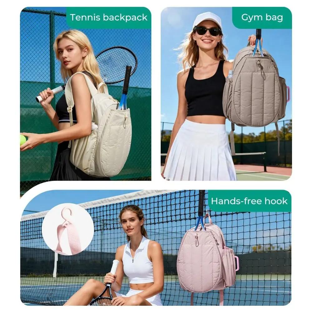 Large Capacity Tennis Backpack 20L Adjustable Tennis Racket Bag Solid Color with Shoes Bag Pickleball Racket Bag Gym Use