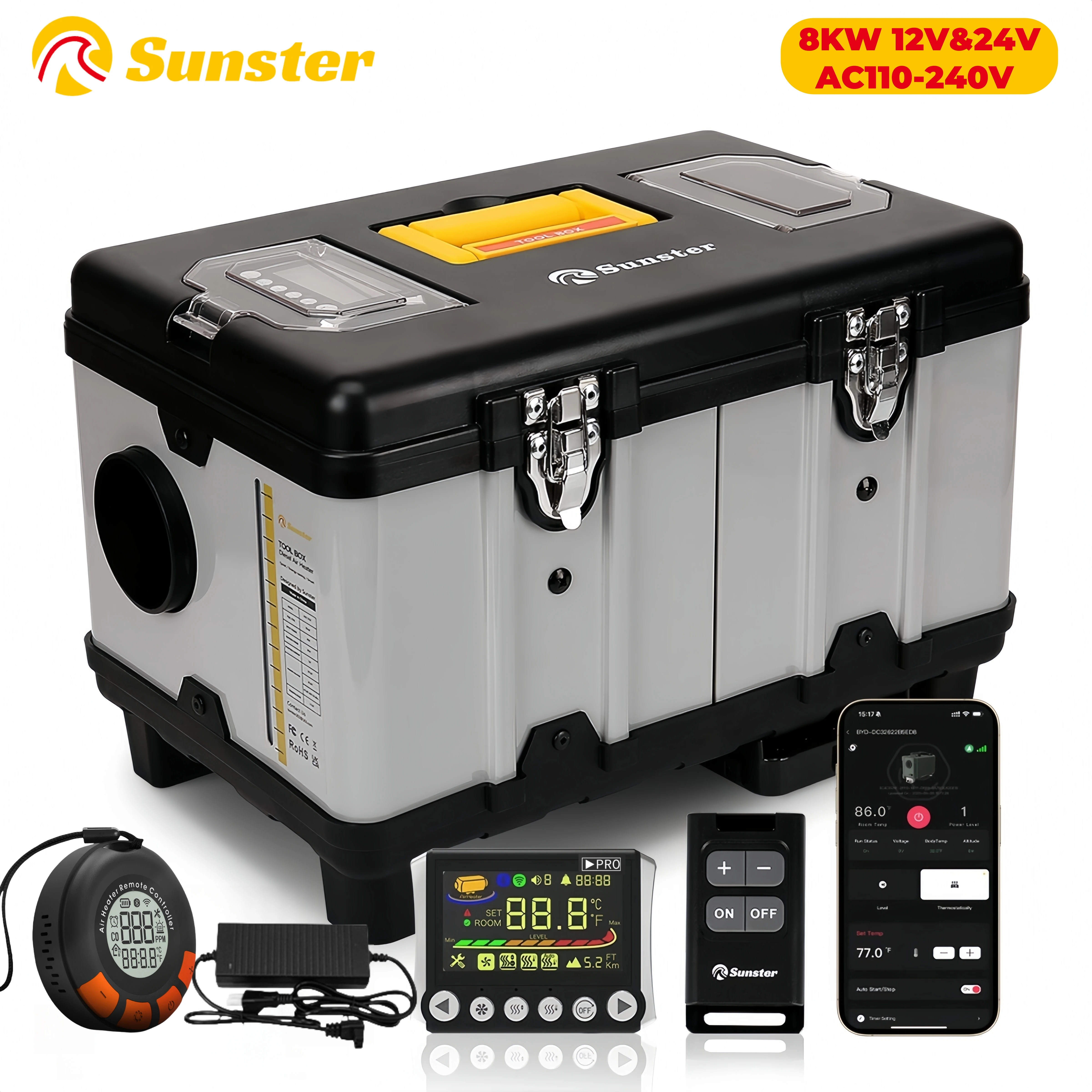 Chauffage auxiliaire Diesel TB10pro 8KW 12/24/220V, avec alarme CO, plateau Portable, chauffage de nuit pour voiture, camping-car, tente, maison, Garage