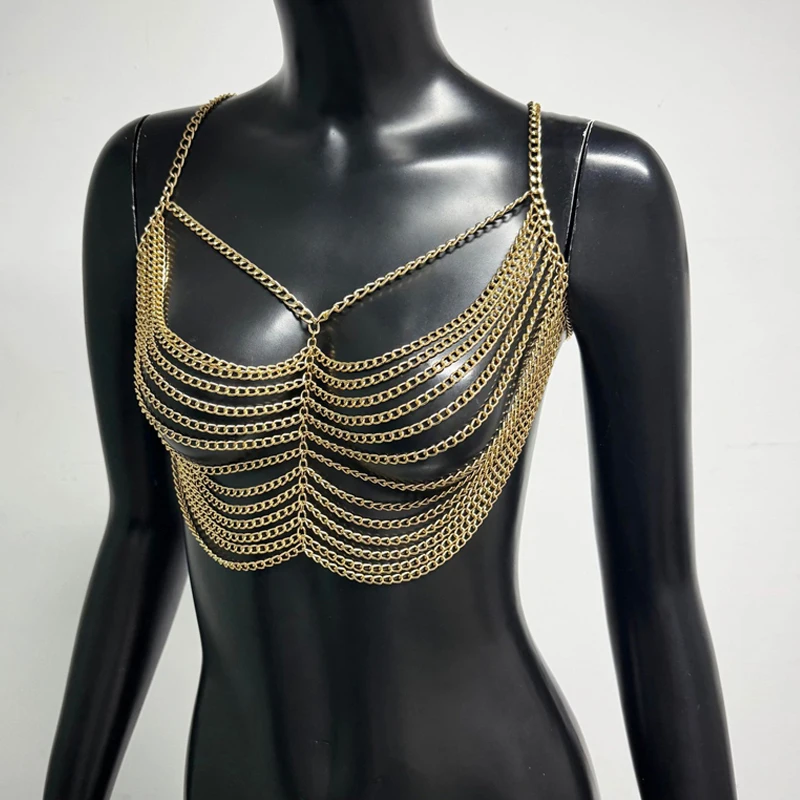 Damen Mehrlagige Ketten-BH-Körperkette Sexy Metall-Riemen Bustier Y2K Top Handgefertigt Nachtclub Party Festival Roupas+Feminina 2026 – Detail 10