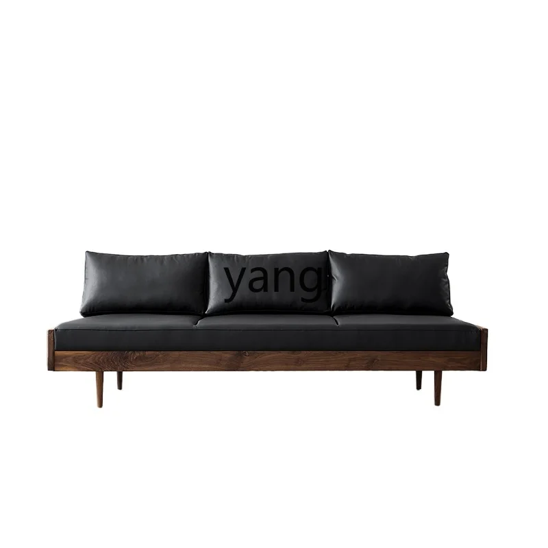 

Yjq Leather Sofa First Layer Cowhide Small Apartment Living Room Simple Solid Wood Minimalist Three-Seat Retro Sofa