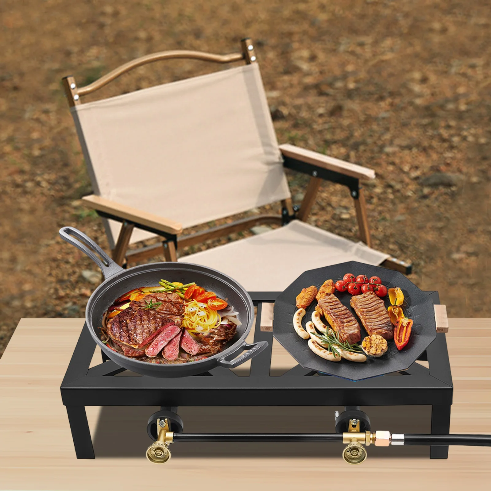 Estufa de Gas para acampar, estufa de doble quemador portátil, estufa de Gas para exteriores, cocina de propano para Patio, Camping, barbacoa,