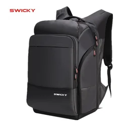 SWICKY-Cuir de grande capacité pour hommes, 15.6 pouces, 17 pouces, développement USB, multifonction de voyage, antivol, étanche, SR