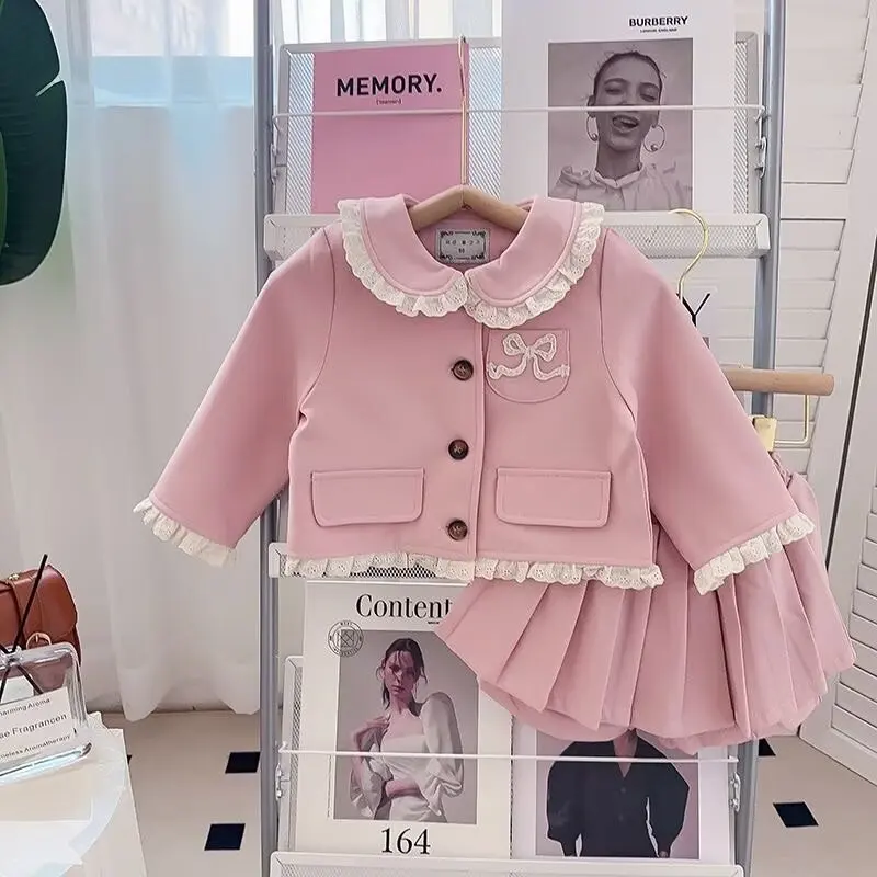Fashion Small Fragrant Two Piece Set For Girls Jacket Coat + Skirt Suit Korean Sweet 2 Piece Pant Sets