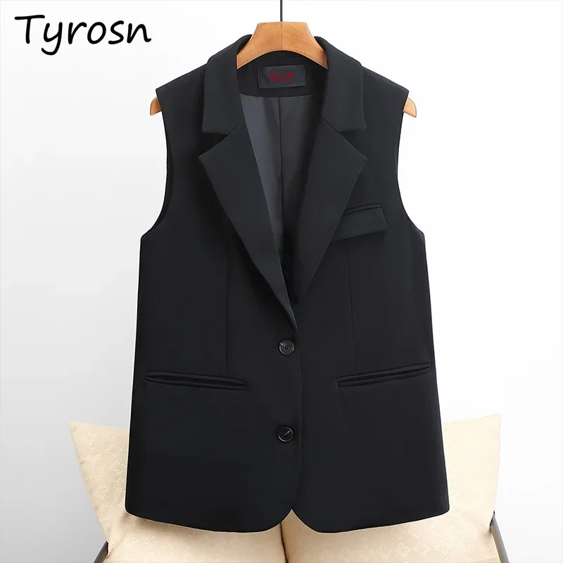 

Vests Women Solid Casual Office Lady Elegant Single Breasted Streetwear Temperament Design Loose All-match Autumn Fashion Chic
