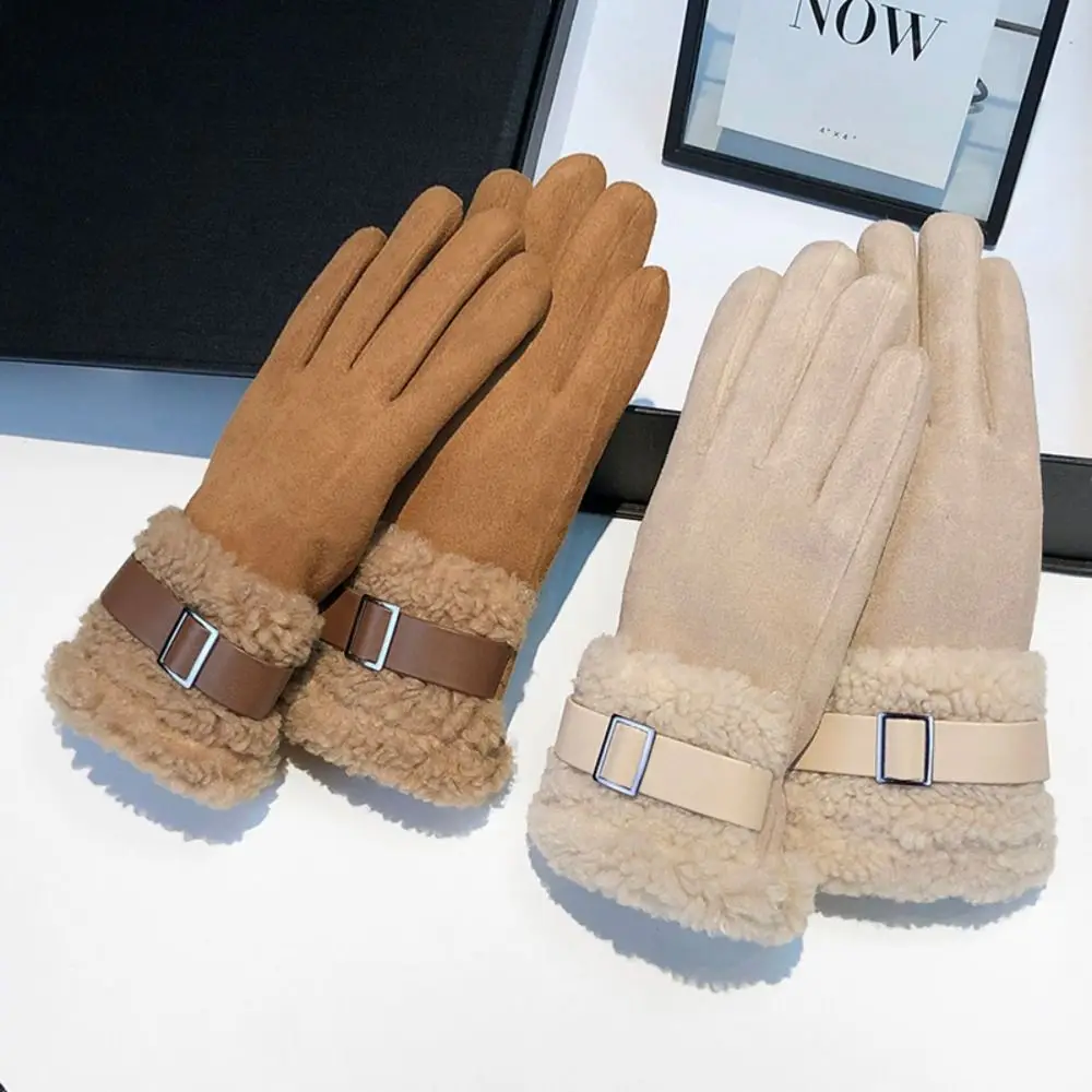 

New Suede Women Fleece Gloves Cold Protection Thick Warm Cycling Mittens Windproof Touch Screen Outdoor Ski Gloves