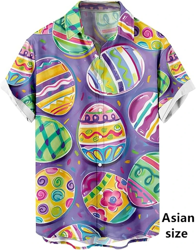 Easter Egg 3D Printed Shirt For Men Women Retro Rabbit Eggs Pattern Hawaii Short Sleeve Button Shirts Men Casual Hip Pop Blouse