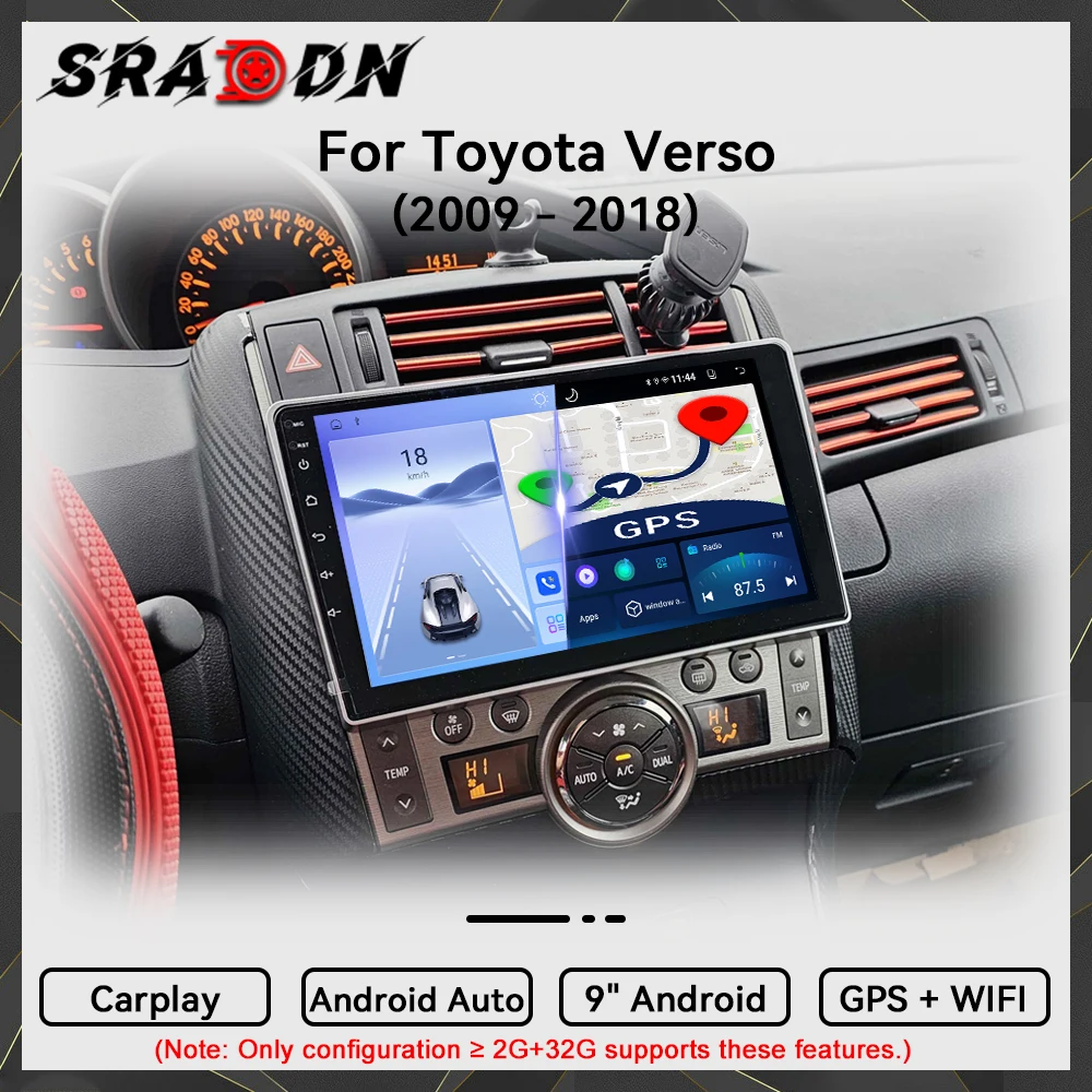 Para Toyota Verso R20 2009 2010 2011 2012 2013 214 2015 2016 2017 2018 Radio de coche Android Reproductor de vídeo multimedia automotriz Navegación GPS Carplay Pantalla táctil Estéreo automático