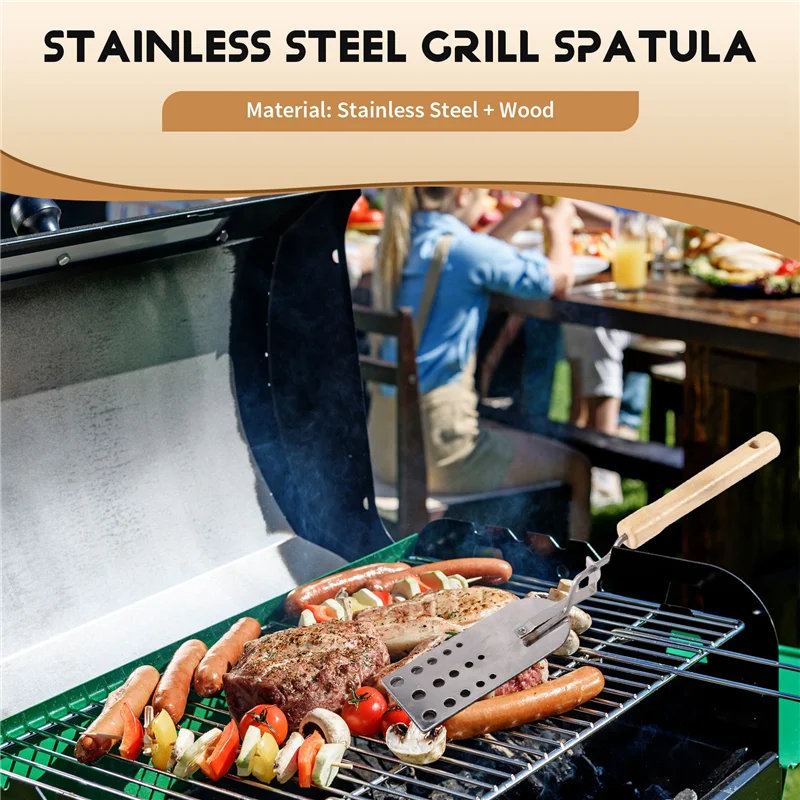 ABKS-Grill Spatula Stainless Steel Griddle Scraper And Pancake Flipper Heat Resistant Hamburger Turning Scraper For Kitchen
