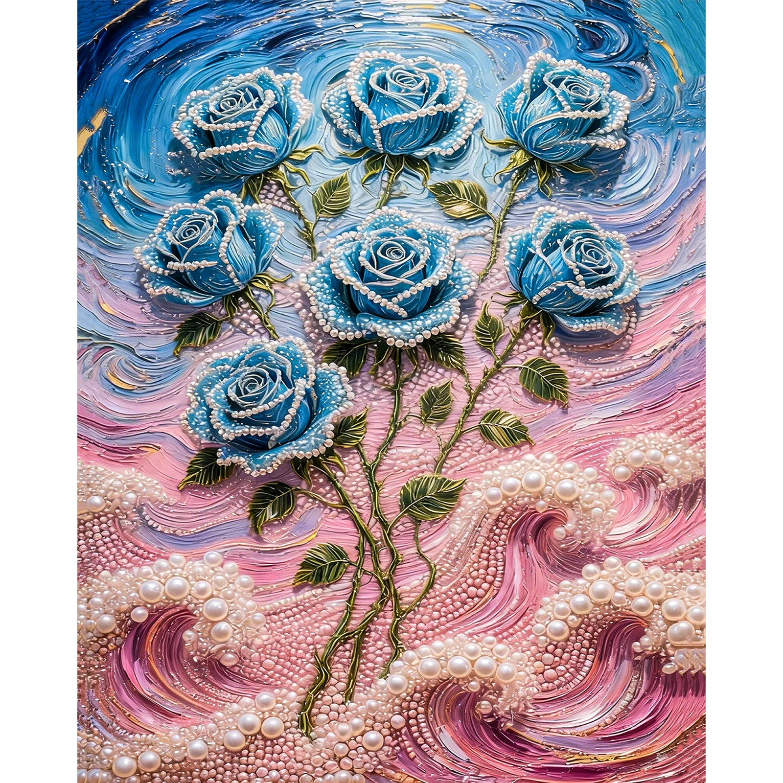 

Blue Rose DIY Pearl Painting Kit for Adult Home Wall Decor 40x50cm With Frame