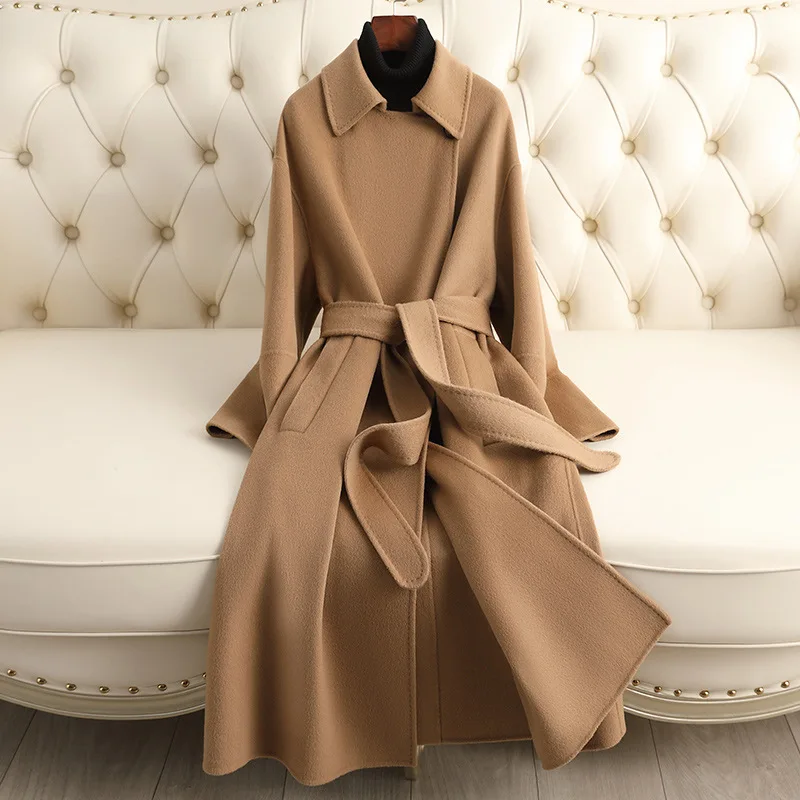 Double Sided Cashmere Sweater For Women With A High-End Feel, New Slim Fit, Knee Length Woolen Jacket, Korean Version