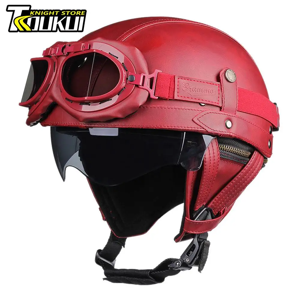 

Retro Motorcycle Helmet HD Visors Windshield Moto Helmet Detachable Insert Liner German Vintage Helmet Men Women DOT Approved