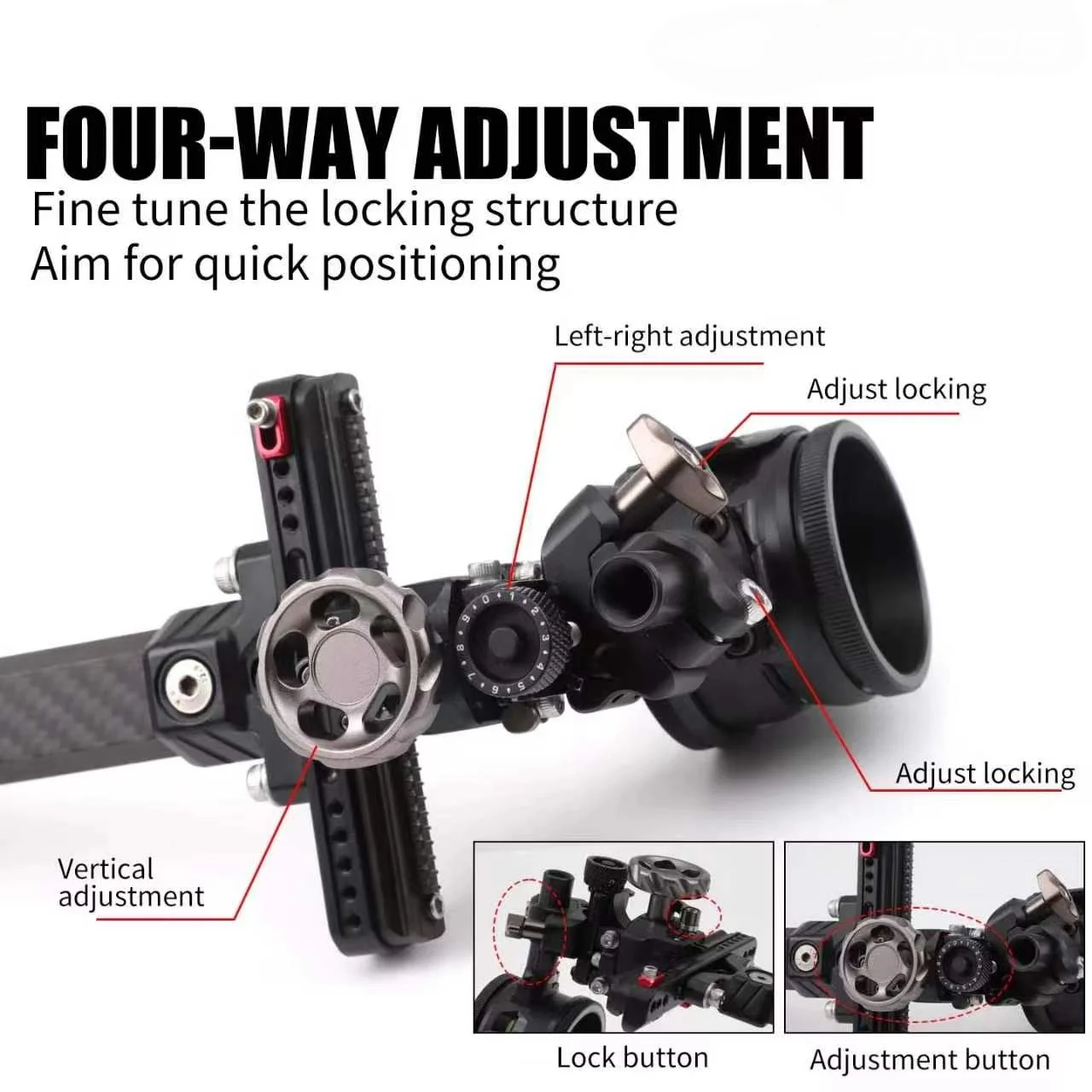 Single Pin Compound Bow Sight, Adjustable Archery Sight with Aluminum Alloy Extended Rod, High Precision Hunting Aiming Sight, O view 2