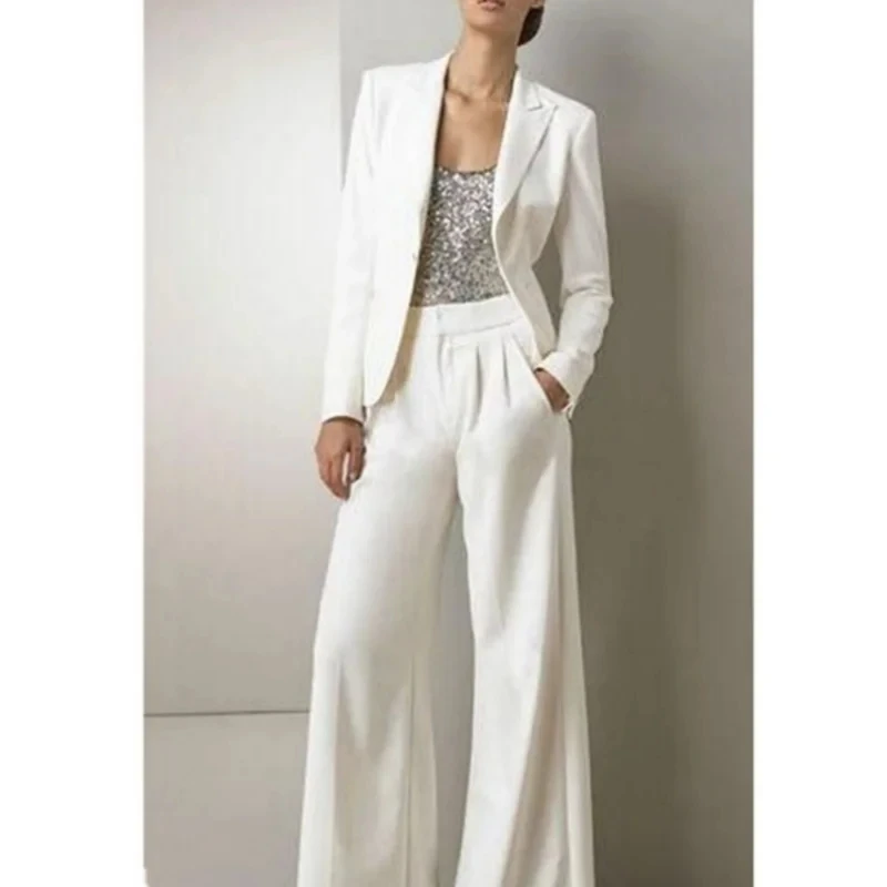 

Lansboter White Women Suit 2 Pieces Formal Business Office Casual Loose Solid For Wedding Banquet Work Set Jacket With Pants