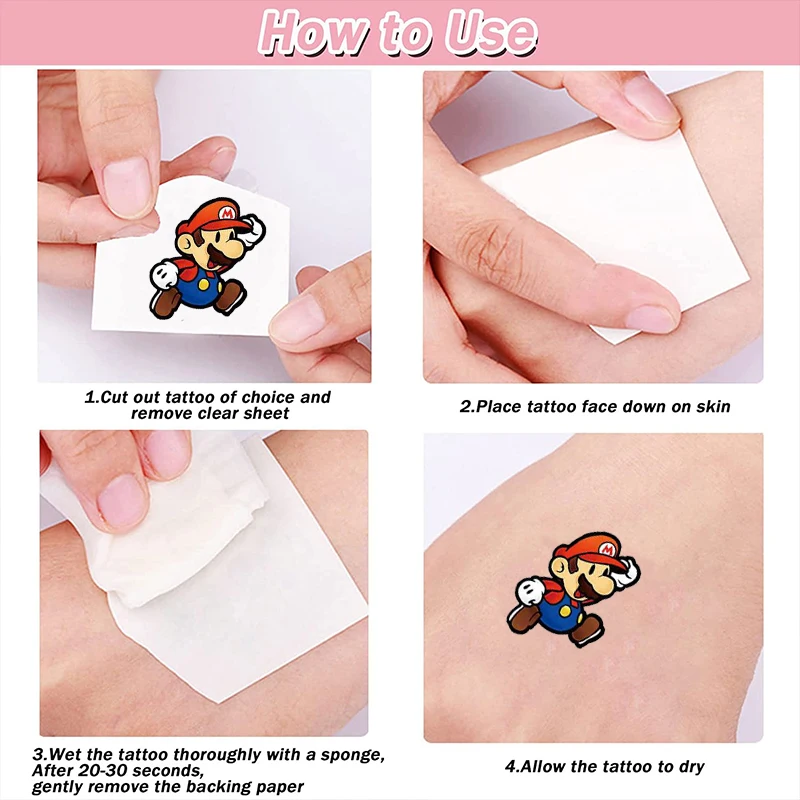 Super Brother Luminous Tattoos for Kids Mario Styles Temporary Tattoos Stickers Boys Girls Glow Party Supplies Gift for Children