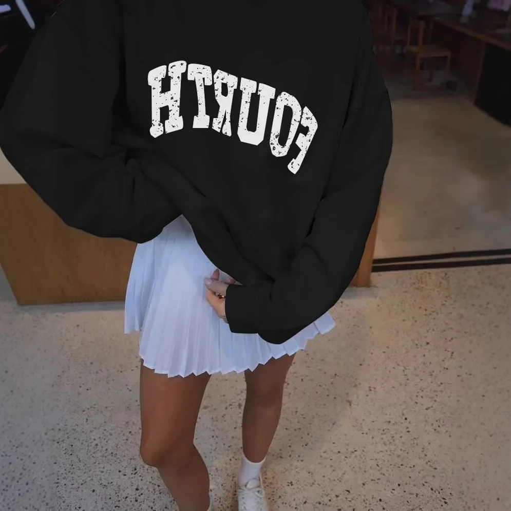 بلوزات نسائية غير رسمية بأكمام طويلة مع قلنسوة للخريف والشتاء بلوزات عصرية مطبوعة بحروف نسائية فضفاضة ملابس خروج كبيرة الحجم #2