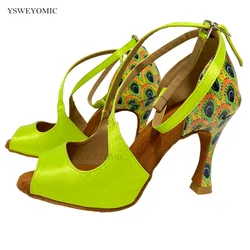 Green Sexy Latin Dance Sandles 2023 Soft Sole Ballroom Latin Salsa Dance Party Women Shoes