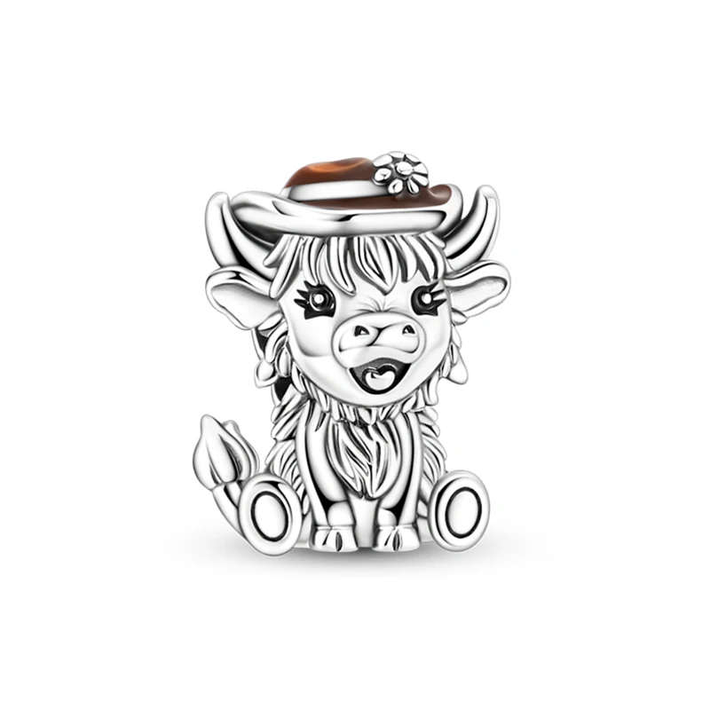 925 Sterling Silver Charms Bead Cowboy Highland Cow Dangle Fit Original Bracelet DIY Women Jewelry Gift