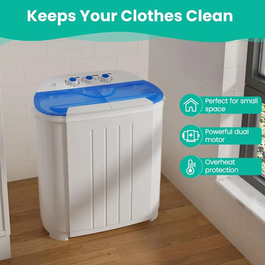 14 Lbs Portable Washing Machine for Apartment RV Dorm and Small Spaces Compact Top-Load Design with 9 Lbs Washer and 5 Lbs Spin