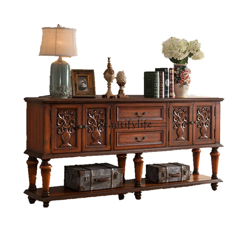09European-style side cabinet American-style entrance deck long table solid wood guest restaurant 1.8 meters aisle cabinet