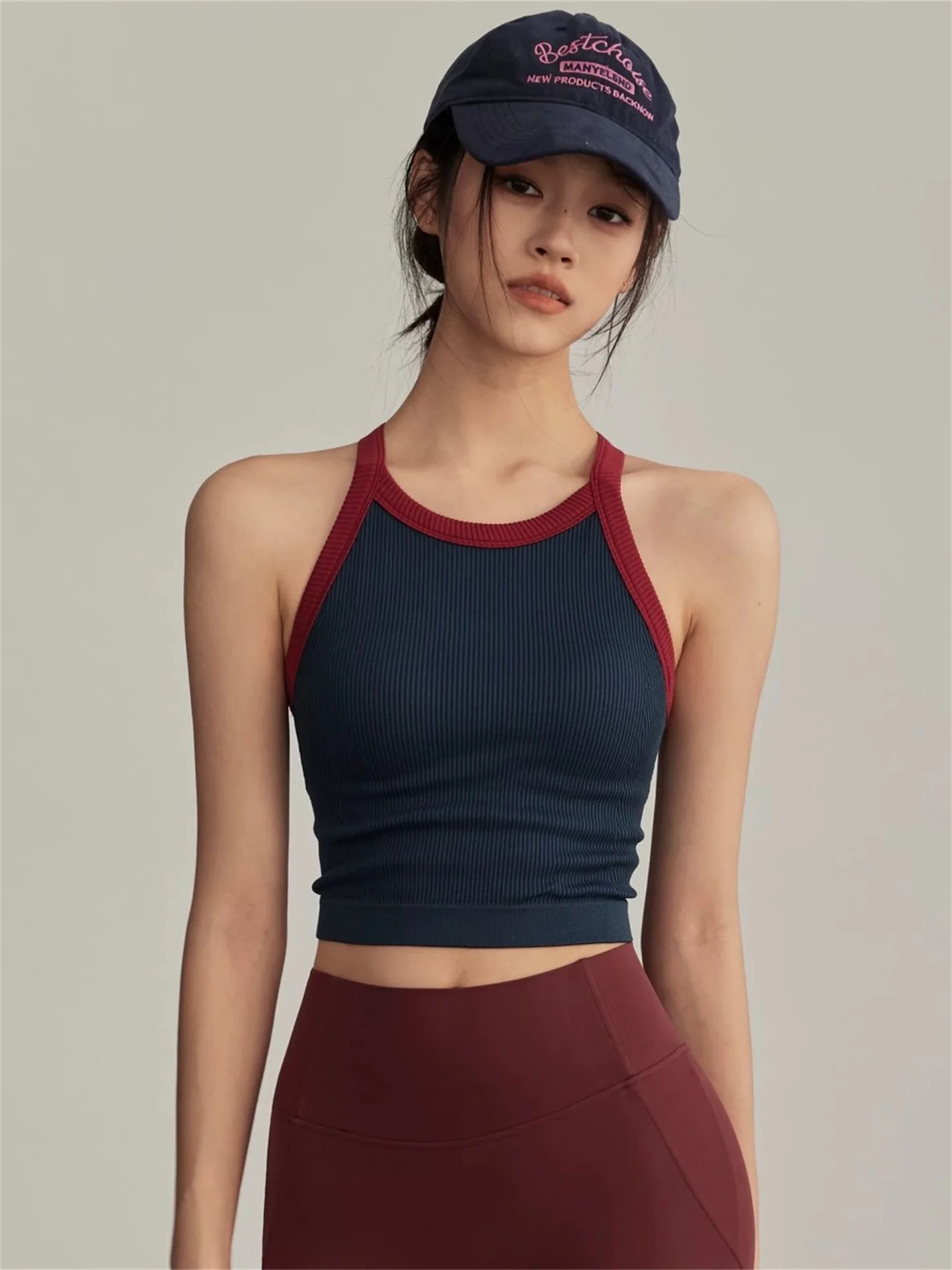 

Sports Tank Top Women's Fitn Running Underwear Outdoor Vintage Yoga Clothes X-Ba Nylon Fabric round Ne ort Sve