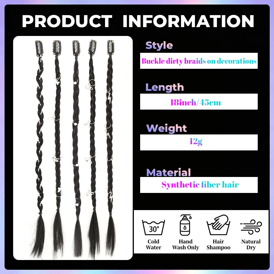 Synthetic BB clip braided wig with 18 inch snap on hair clip and accessories suitable for women's use