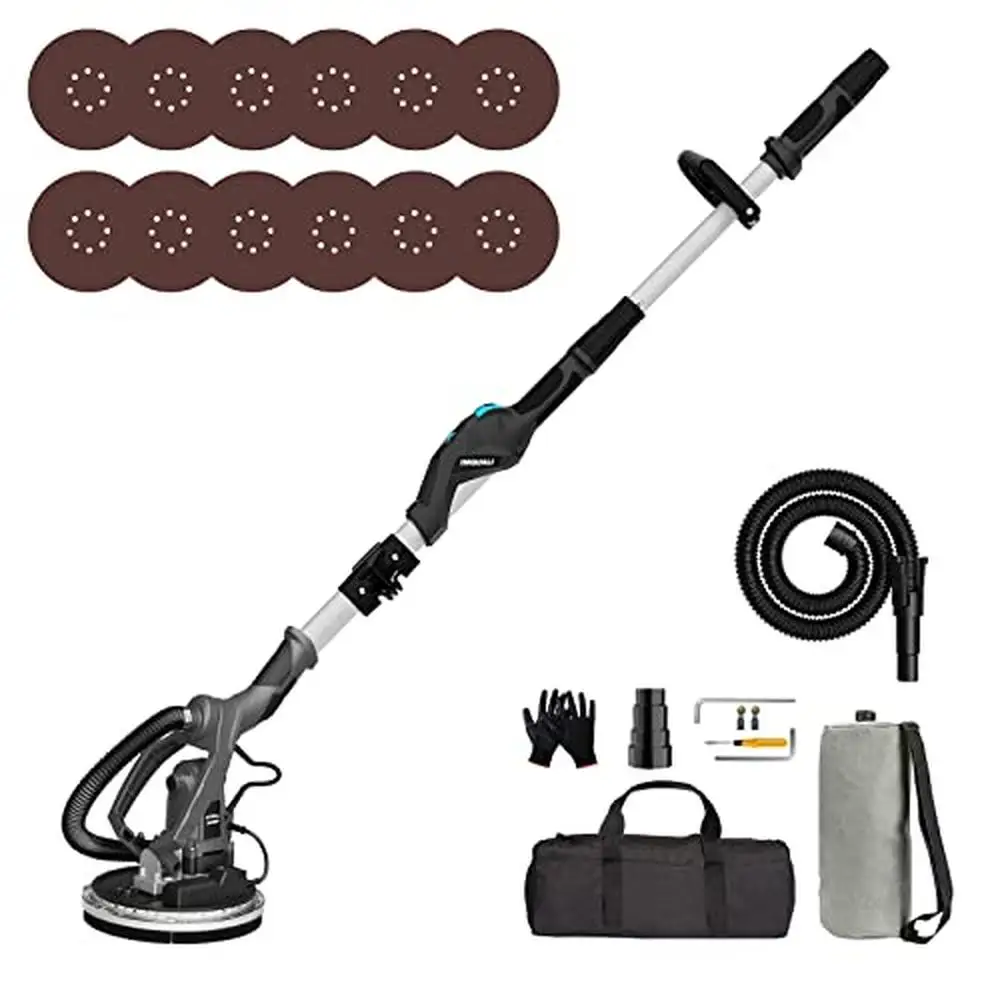 Electric Drywall Sander with Variable Speed Adjustment Dust Collection System Extension Rod Complete Accessory Set