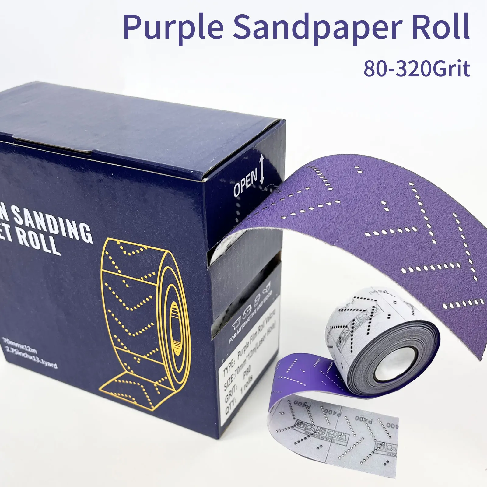 

12m Purple Sandpaper Roll 80-600 Grit Multi-Hole Abrasive Paper for Metal Surface Sanding Smoothing Polishing DIY Car Workshop