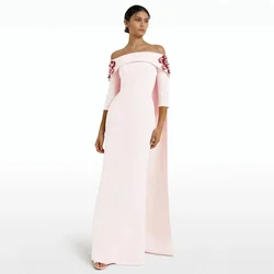 Customized New Arrival Blush Pink Prom Gowns Arabic Evening Dresses with Cape Wedding Party Gowns Off Shoulder Sleeves Sequined