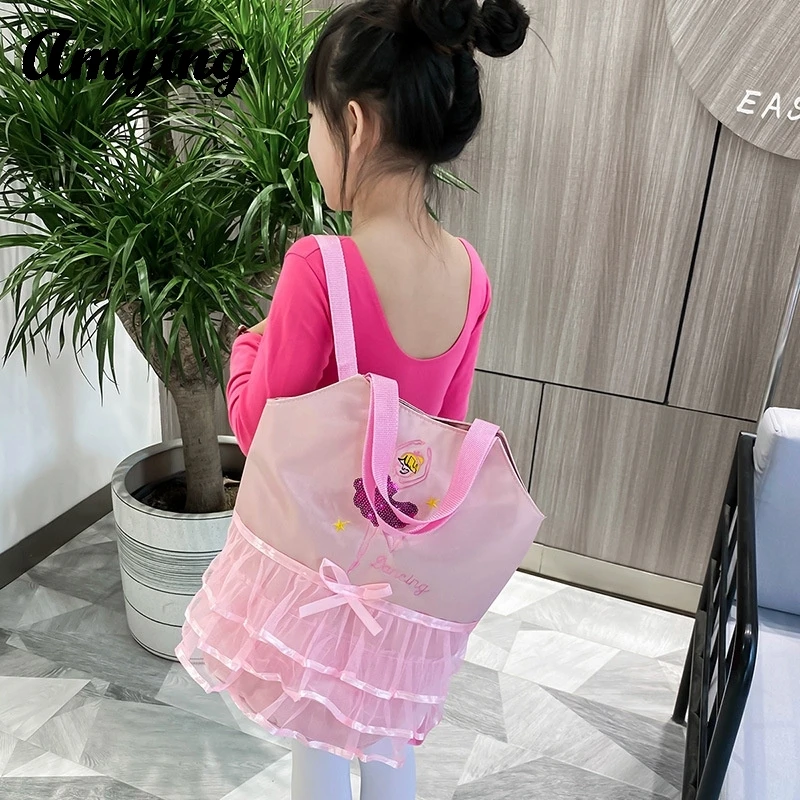 New Girls Lace Princess Dance Bag Kids One-shoulder Bag Children Waterproof Backpack Ballet Jazz Dance Storage Handbag Latin Bag