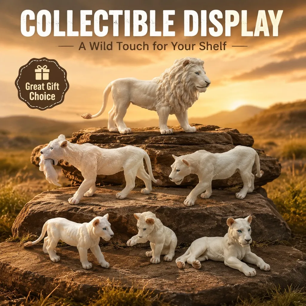 Weißer Löwe Afrikanische Wildtiere Solides Simulations-PVC-Modell Lernspielzeug für Kinder Tierfiguren Lernspielset