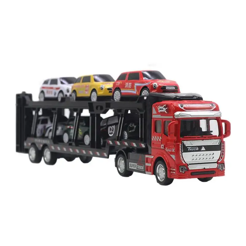 Car Transporter Toy No Battery Required Vehicle Toy For Hand-Eye Coordination Color 2 Deck Detachable Metal Pull Back Toy 6 Cars