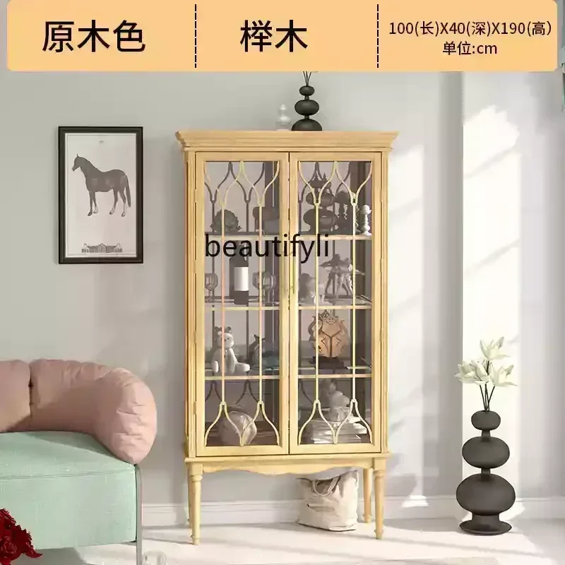

6239P lt Pure solid wood French retro American light luxury villa living room glass wine cabinet locker
