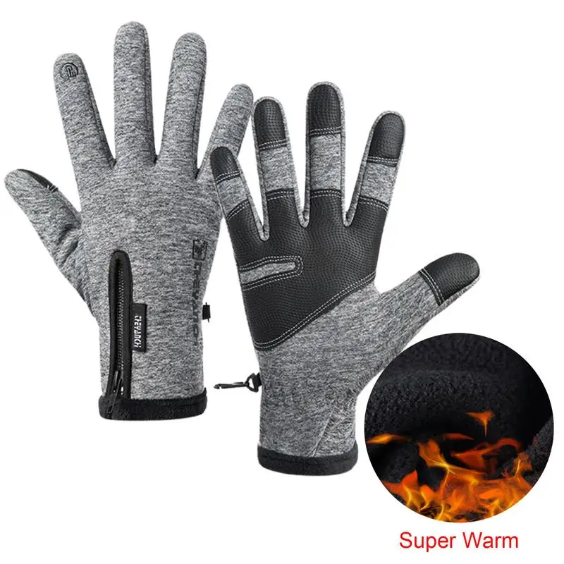 Mountain Bike Gloves Full Finger Bicycle Gloves Touchscreen Windproof Waterproof Winter Gloves Warm Anti Slip Zipper Gloves