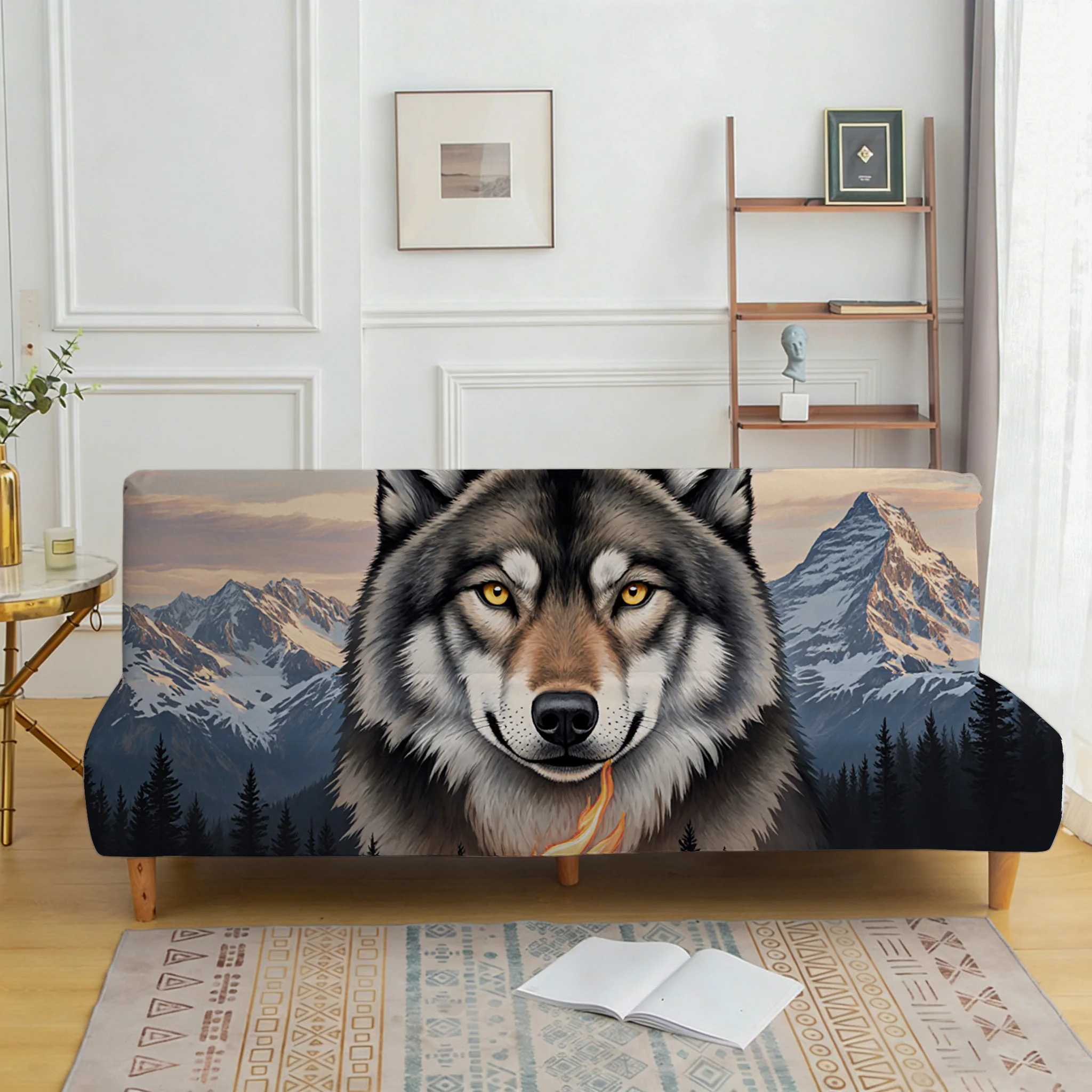 All-inclusive elastic sofa bed cover, domineering snow mountain wolf head sofa cover, easy installation and machine washable