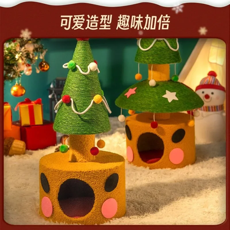 Christmas cat climbing frame integrated with winter plush cat frame,small and non occupying wear-resistant cat scratching column