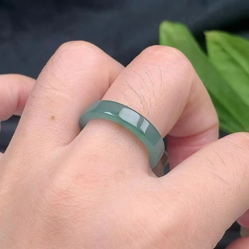 

Natural Jadeite Ice Blue Water Square Ring High-end Jewelry for Men and Women Couples Personalized Accessories Gifts